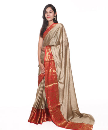 Slate Grey Colour Self Print floral Print Silk Border Saree